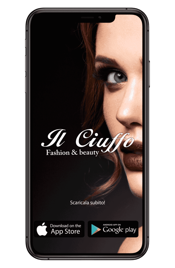 Immagine di una donna con trucco e capelli eleganti, pubblicità cuffie di moda.